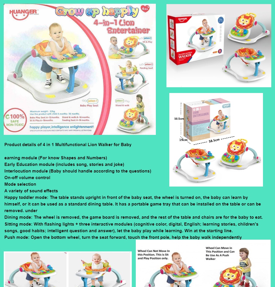 4 in 1 multifunctional 2024 entertainer lion baby walker