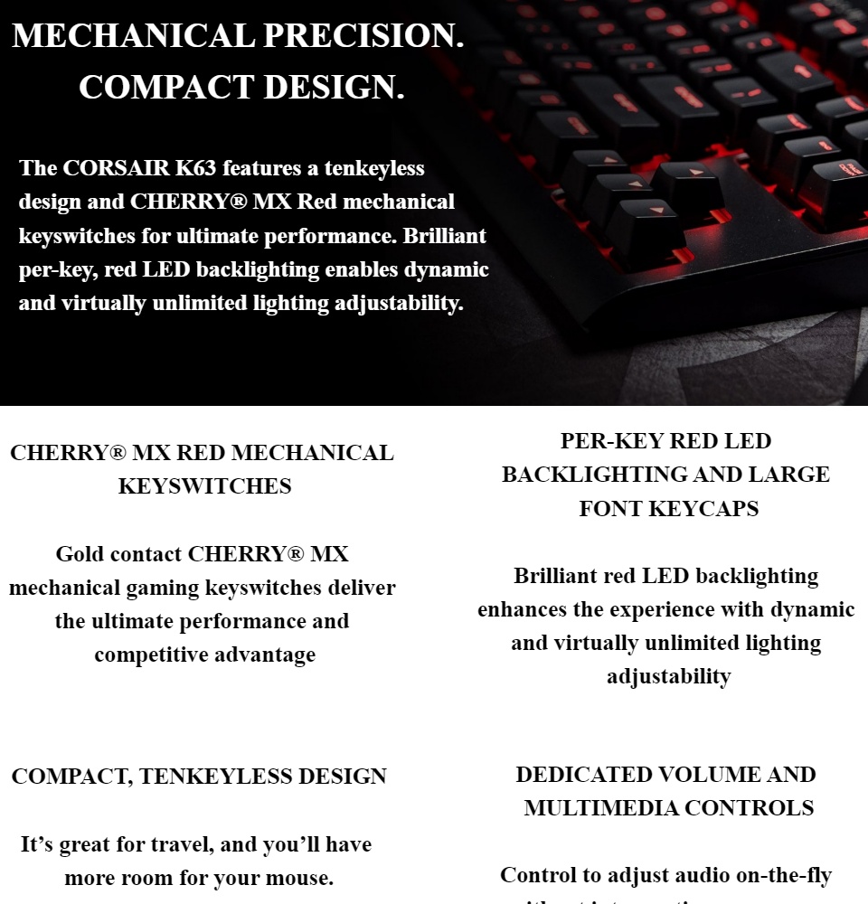 løg aIDS Nominering PinkleHub | Corsair K63 Compact Mechanical Gaming Keyboard — CHERRY® MX Red  (CH-9115020-NA) | Lazada PH