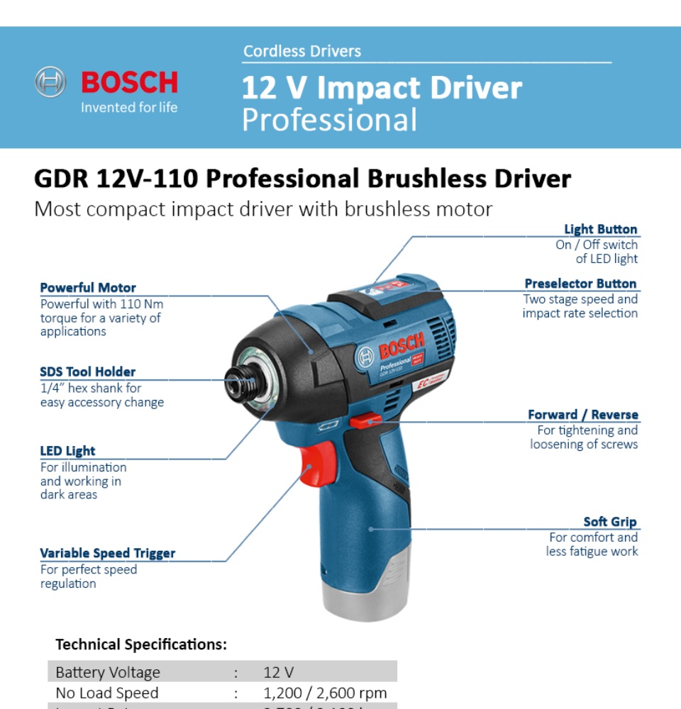 Bosch GDR 12V-110 Professional 12 V Brushless Impact Driver (Bare