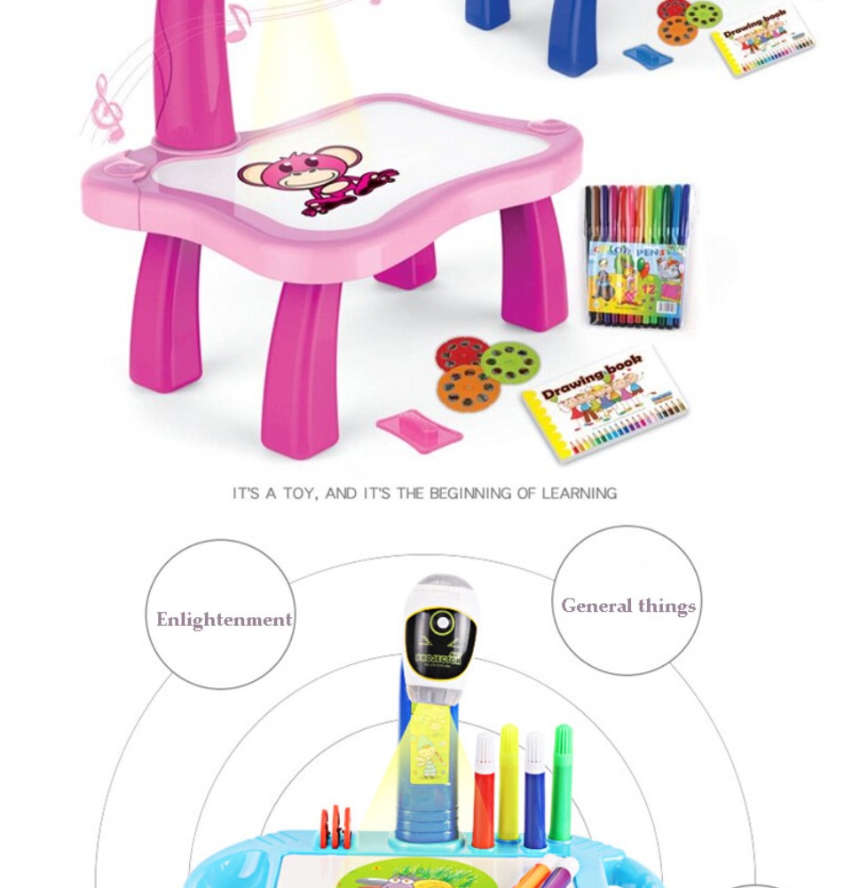 Drawing Projector Table for Kids, Trace and Draw Projector Toy with Light &  Music, Child Smart Projector Sketcher Desk, Learning Projection Painting