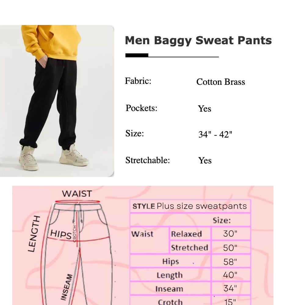 Mens High Waist Baggy Sweat Pants - Track Pants with 2 Side Pockets High  Quality Pants