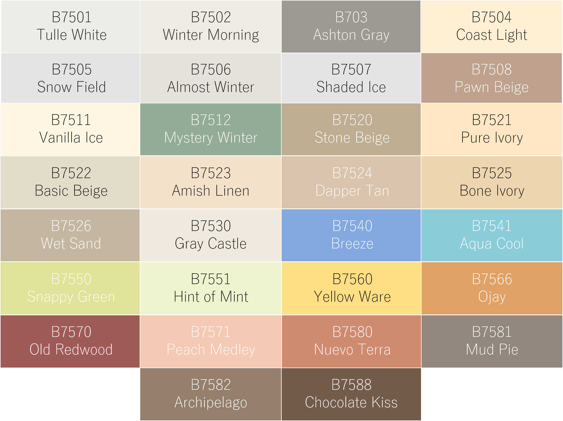 Santex Outdoor Paint Colours Chart