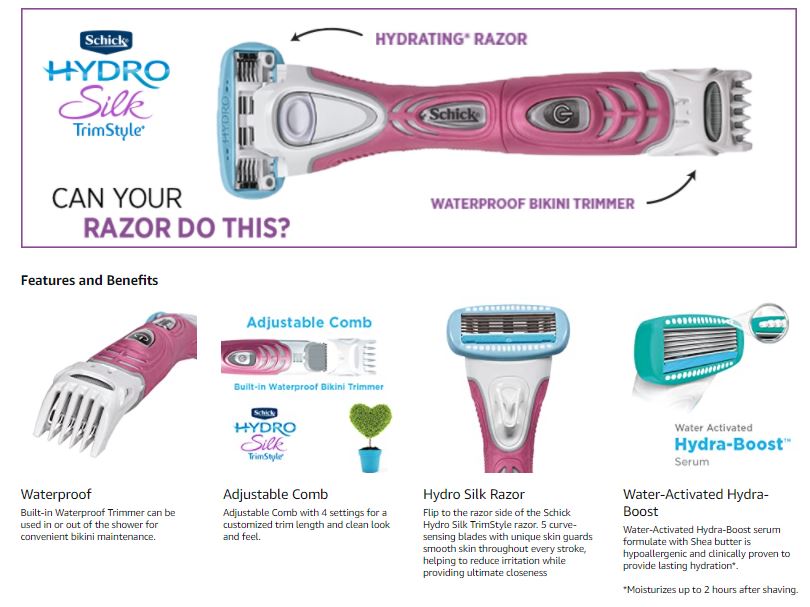 schick hydro silk trimstyle moisturizing razor with bikini trimmer
