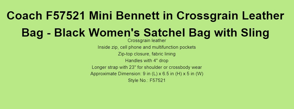Coach+Mini+Bennett+Satchel+Crossgrain+Leather+Handbag+Black+-+F57521 for  sale online
