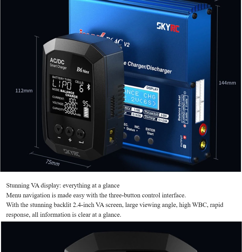 SKYRC B6 Nex 100 - 240V AC Input Voltage 10 - 30V DC Input Voltage Charger  10A 200W 1-6S Battery Charger with Bluetooth Lithium Battery Balance  Changer