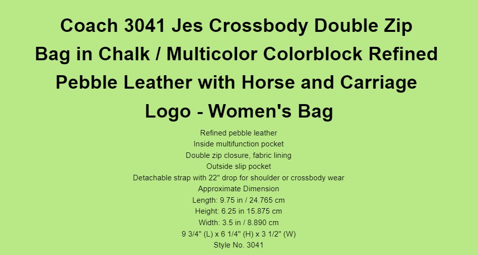 Original 3041 Coach Jes Crossbody In Colorblock In Refined Pebble Leather  Women's Crossbody Bag - Chalk