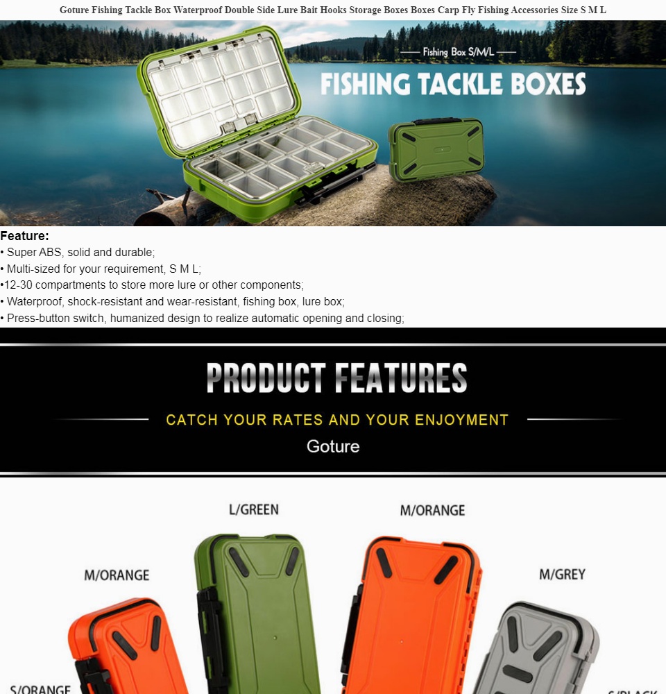 Goture Fishing Tackle Box Waterproof Double Side Lure Bait Hooks Storage  Boxes Boxes Carp Fly Fishing Accessories Size S M L