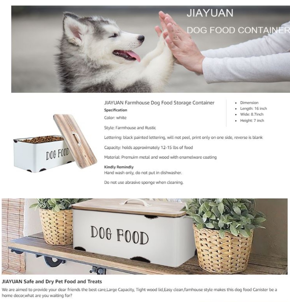  JIAYUAN Farmhouse Dog Food Storage Container White Dog Treat  Dispenser Tin Pet Food Canister Bin with Wood Lid for Dogs Rustic : Pet  Supplies