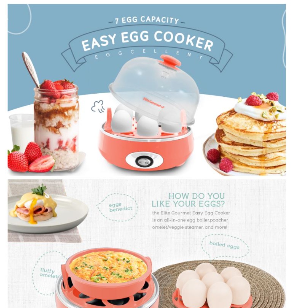 Elite Gourmet EGC007CW White Rapid Easy Egg Cooker, Steamer, Poacher 