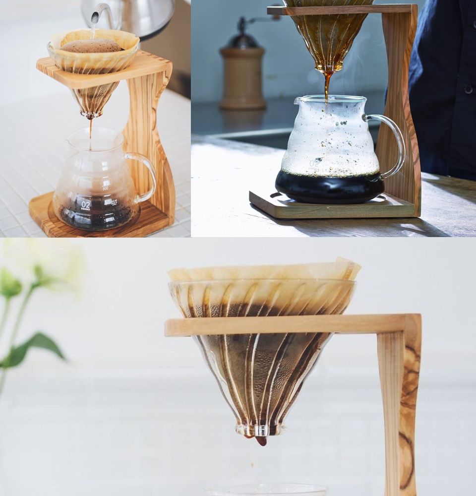 V60 Olive Wood Pour Over Stand Set