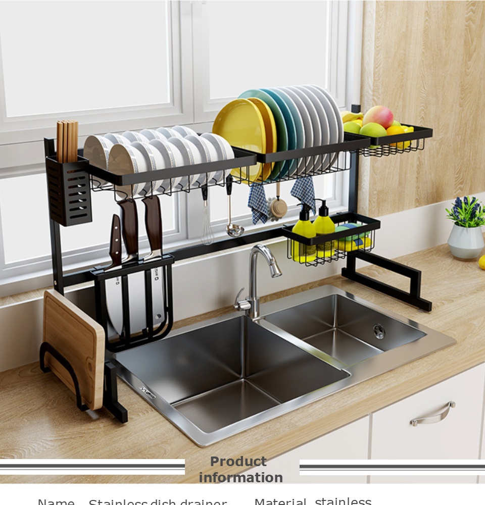 Over The Sink Dish Drying Rack Shelf Stainless Steel Kitchen Cutlery Holder 85cm Kitchen