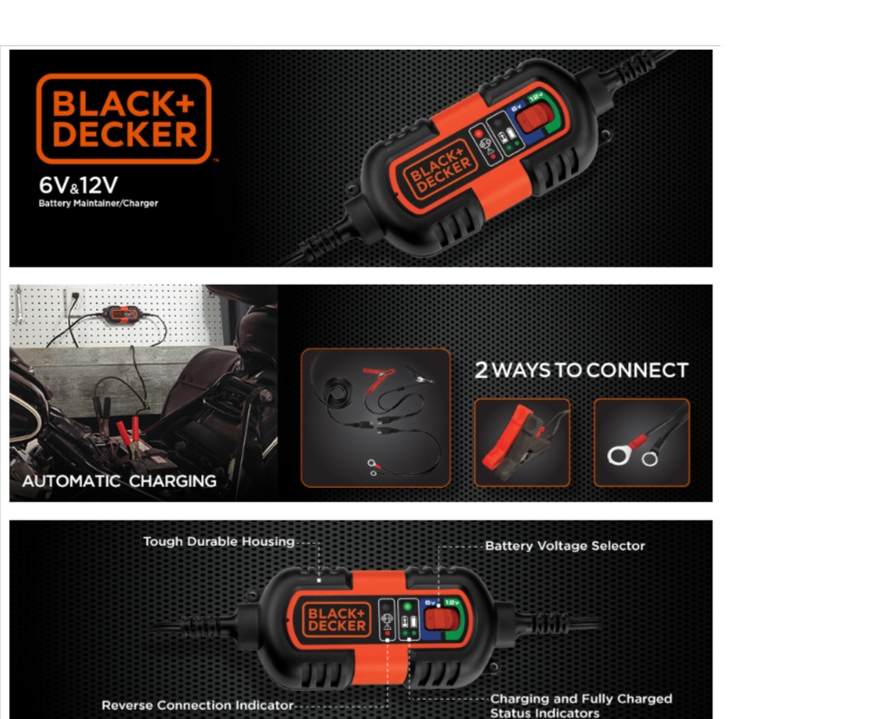 BLACK+DECKER BM3B Fully Automatic 6V/12V Battery Charger