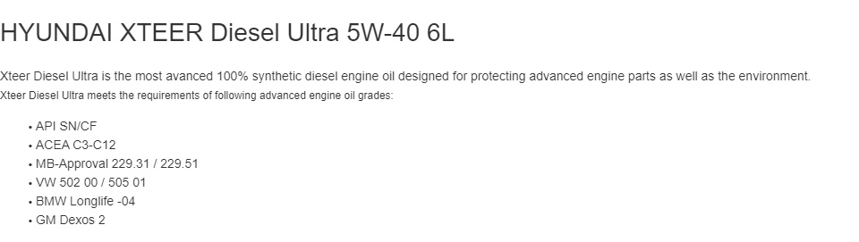 Huile Hyundai xteer diesel ultra 5w40 6L - AliExpress