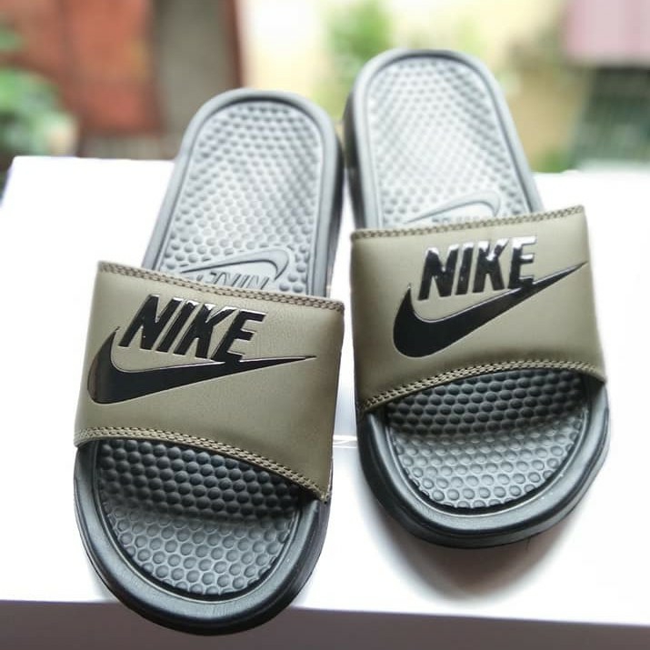 nike slippers army green