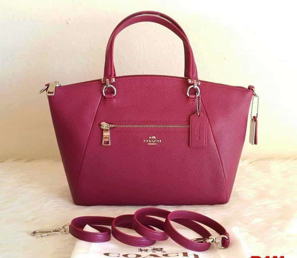 red leather handbag