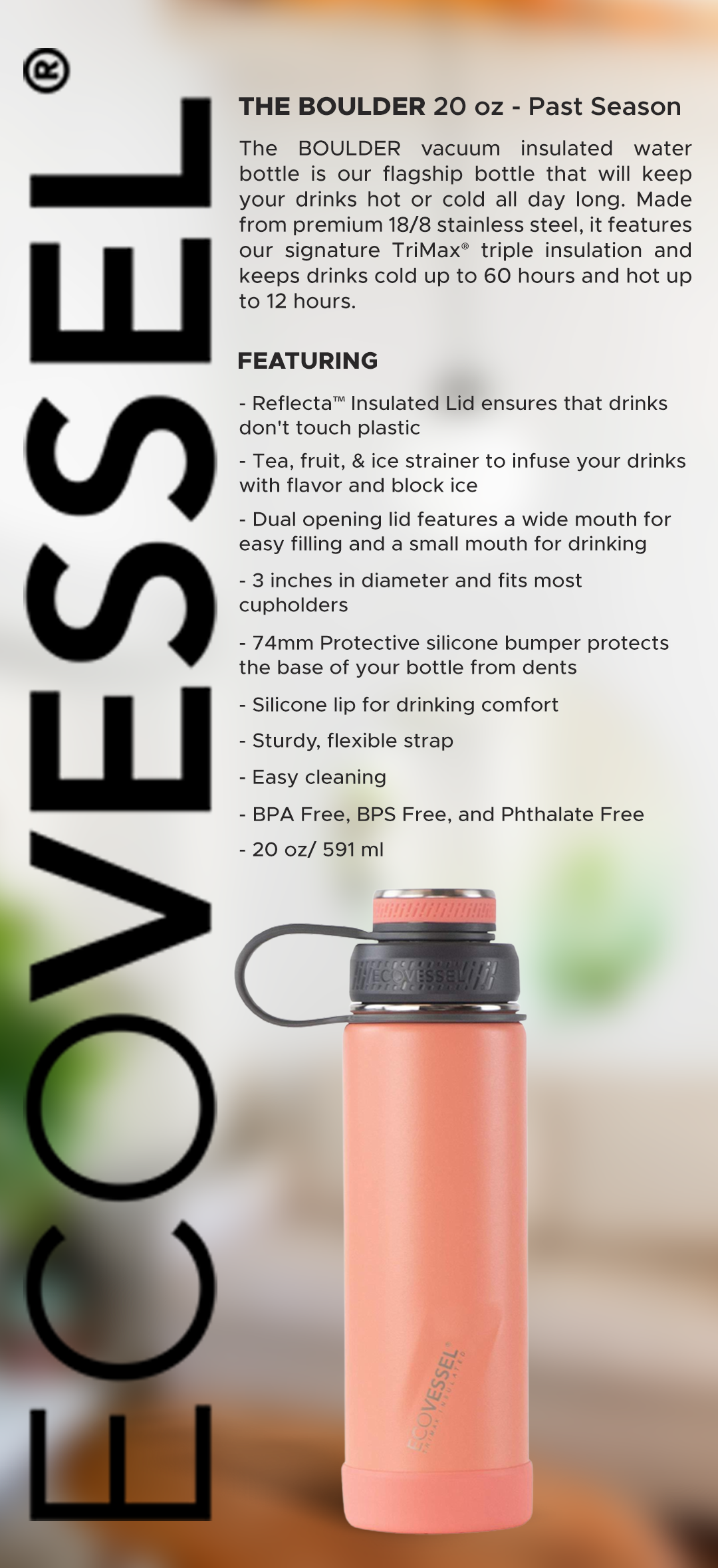 EcoVessel® Boulder 20 oz. Vacuum Insulated Water Bottle