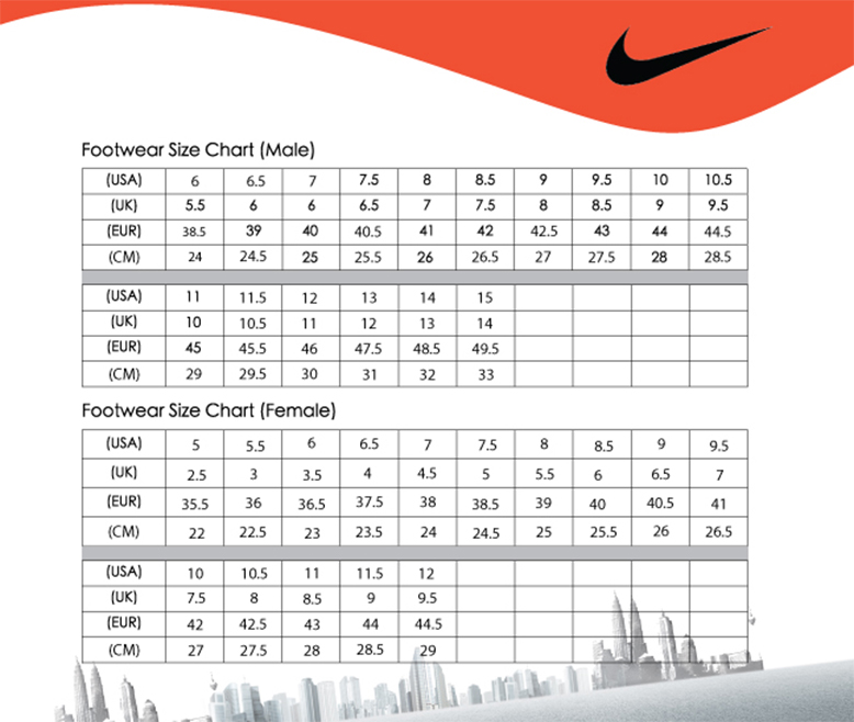 size chart nike basketball shoes