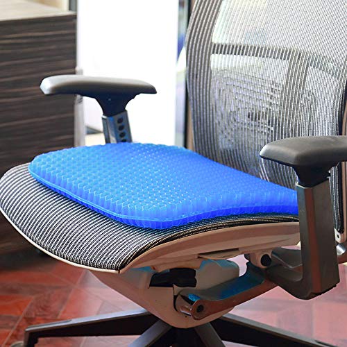 Gel Seat Cushion Comfort Blue Honeycomb Design Gel Pad Provides Excellent Support For Lower Back Spine Hips Promotes Venting Good Sitting Posture For Office Chair Car Sitter Wheelchair 40 X 35
