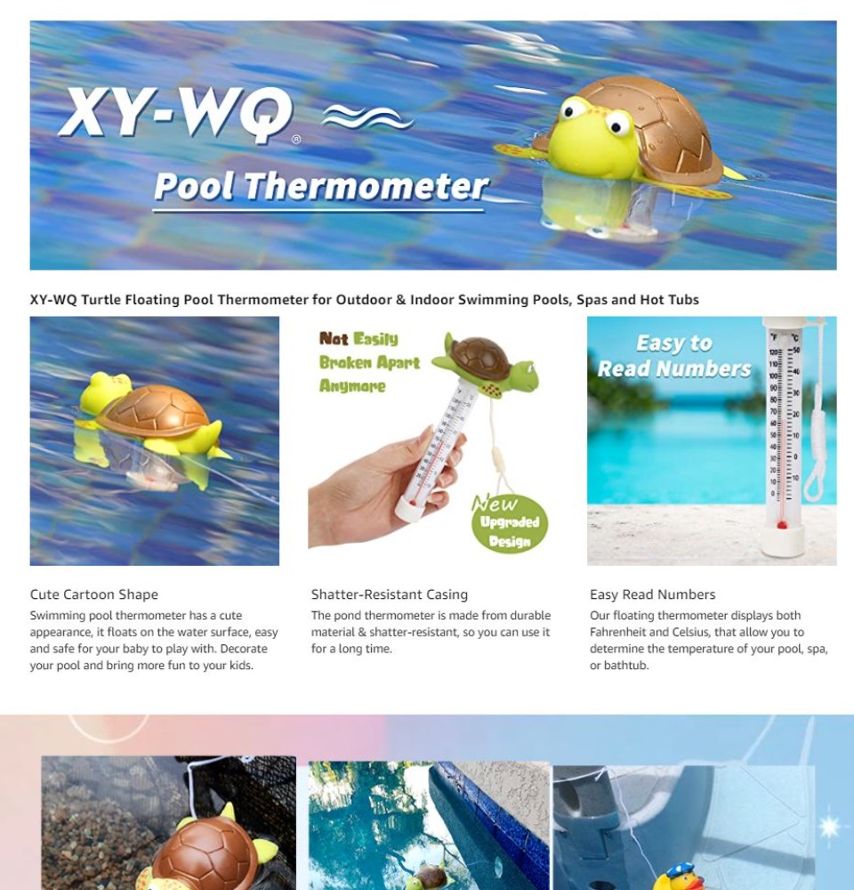 XY-WQ Floating Pool Thermometer, Large Size Easy Read for Water Temperature  with String for Outdoor and Indoor Swimming Pools and Spas (Turtle)