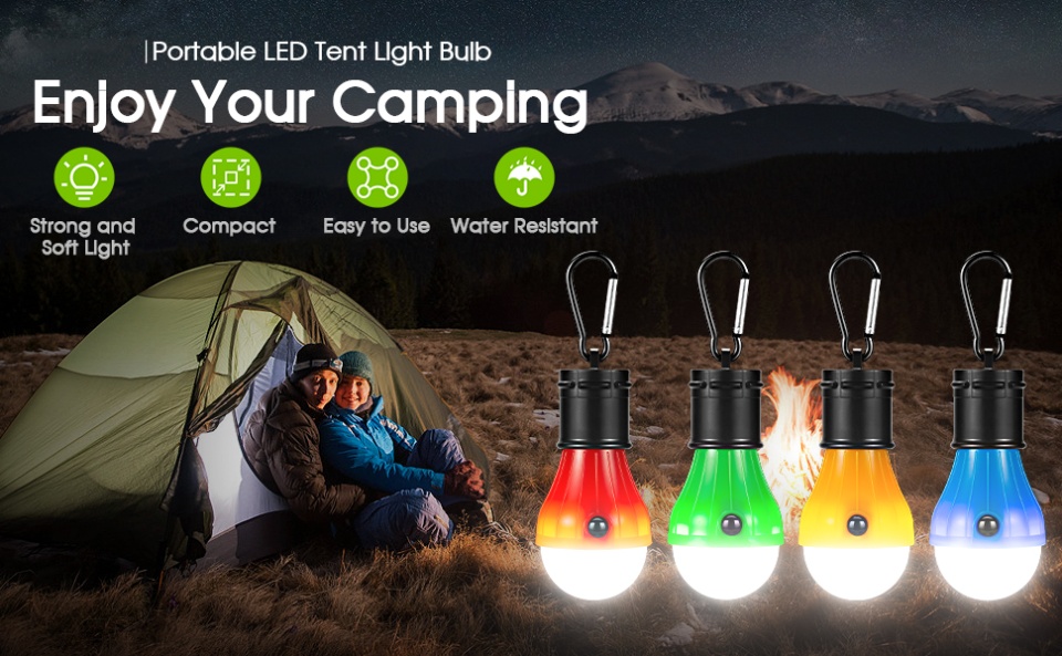 Campings Light [4 Pack] Doukey Portable Camping Lantern Bulb LED Tent Lanterns Emergency Light Camping Essentials Tent Accessories LED Lantern for