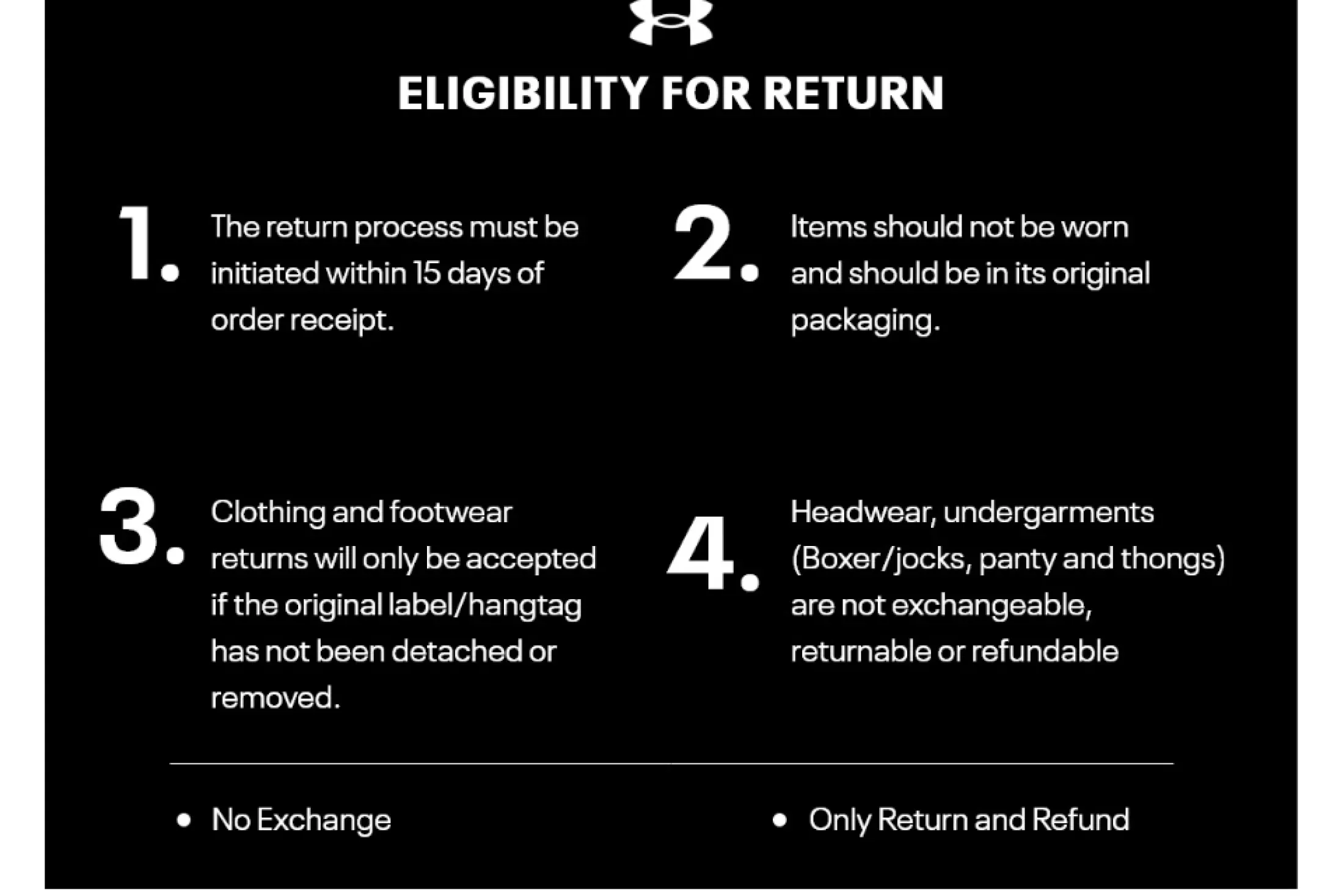 under armour return policy without receipt