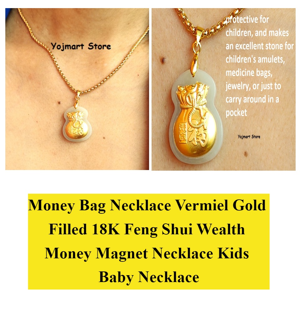 Money Bag Necklace Vermiel Gold Filled 18K Feng Shui Wealth Money
