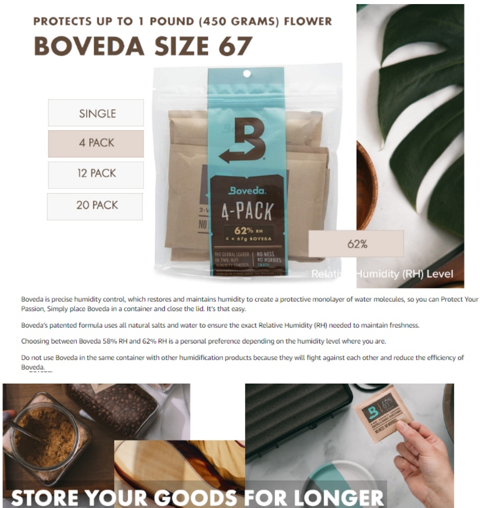 Boveda 72% RH 2-Way Humidity Control – Restores & Maintains Humidity – All  In One Solution For Humidification- Patented Technology for Cigar Humidors  – Convenient & Versatile - 4 Count Resealable Bag 