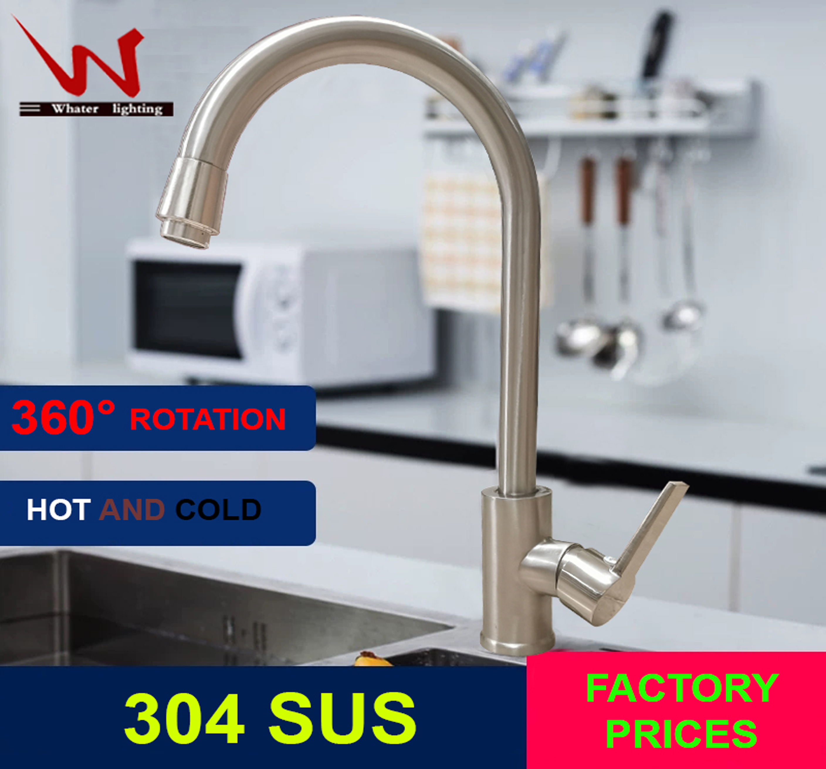 Stainless Hot And Cold Kitchen Sink Faucet Deck Mounted Faucet