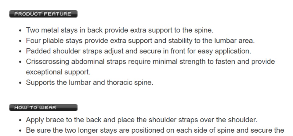 Spinal Brace, OPPO 2166 – Philippine Medical Supplies