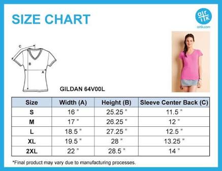 Gildan Ladies V Neck Size Chart