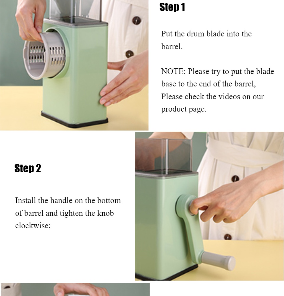 Manual Rotary Cheese Grater Shredder with Wider Hopper 3 Interchangeable  Blades Round Mandolin Drum Slicer Julienne Grinder for Cheese, Vegetables