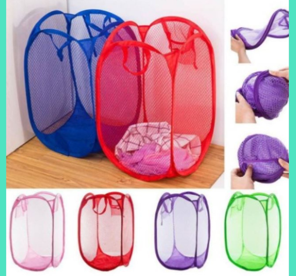 Portable Laundry Mesh Bag Hamper Fabric Foldable Dirty Clothes