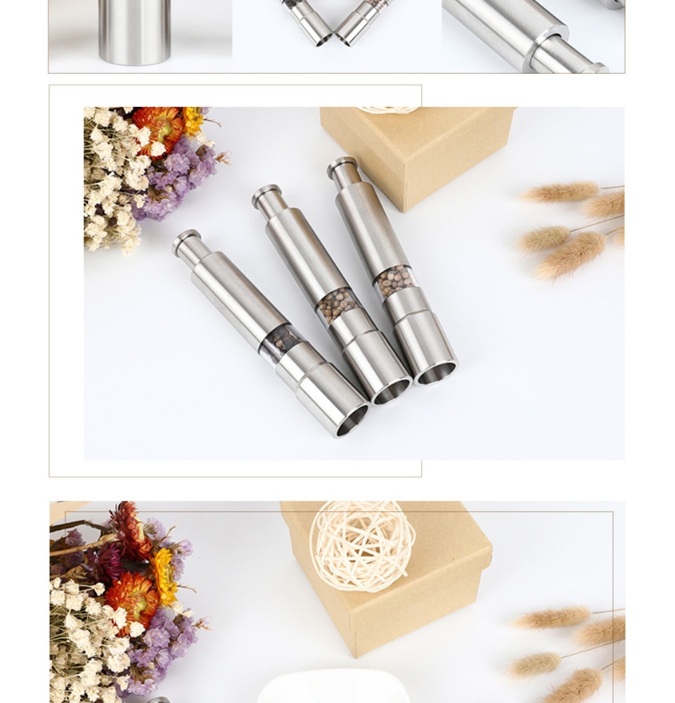 PiniceCore Manual Stainless Steel Thumb Push Salt Pepper Spice Sauce  Grinder Mill Muller Stick Kitchen Tools Accessories, Silver