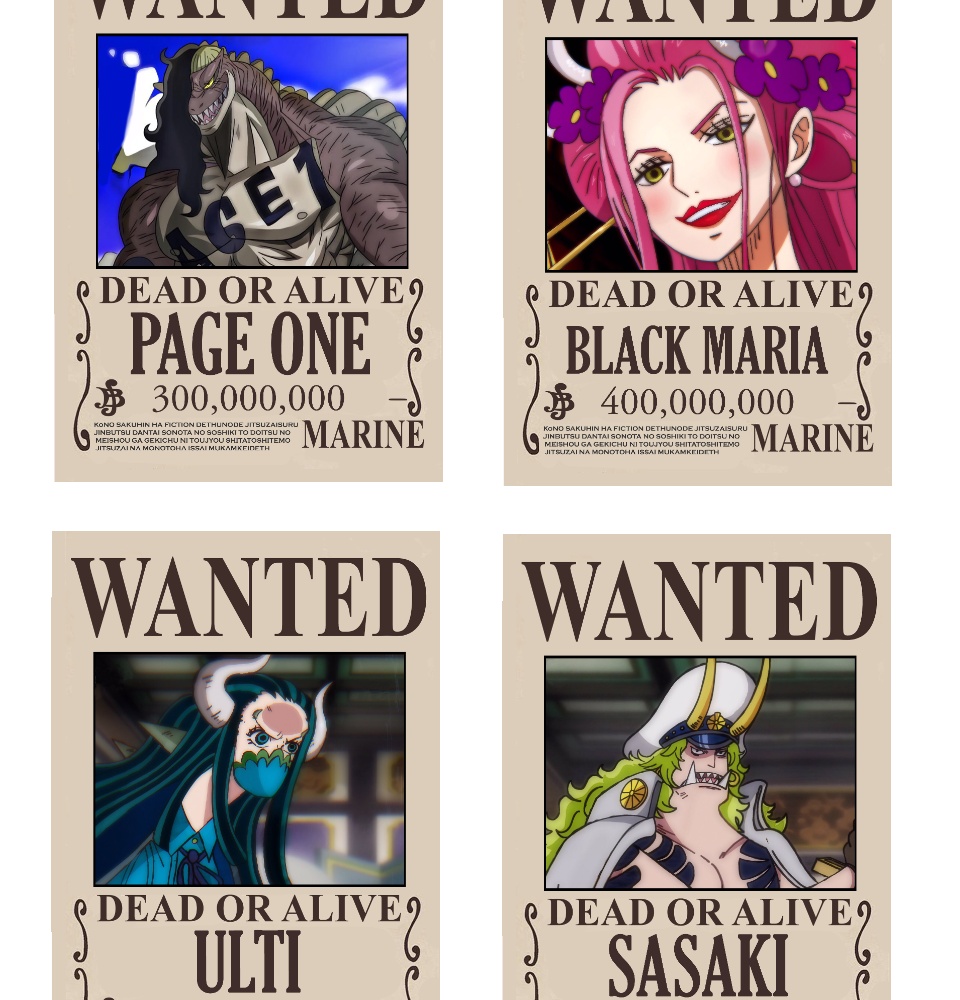 Generisch One Piece Anime Beast Pirates [Black Style] Wanted Posters Kaido King  Queen Jack