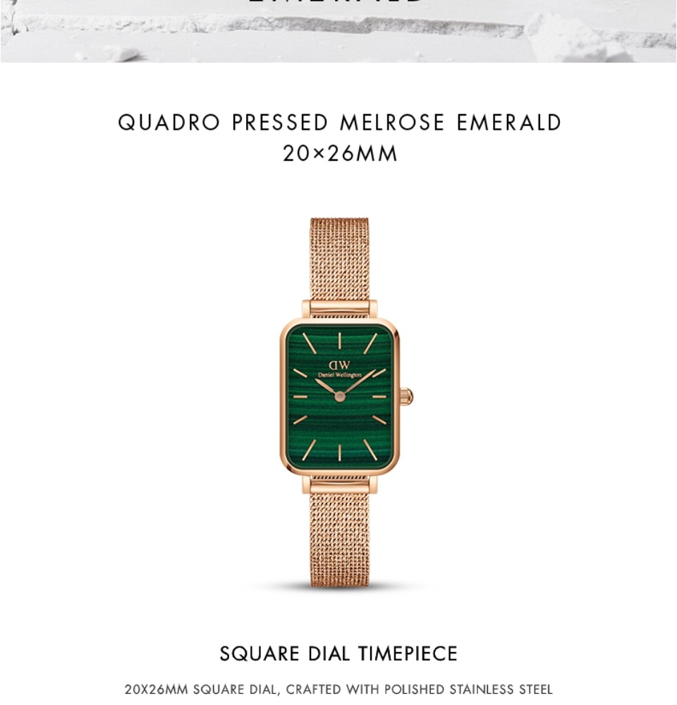 Daniel Wellington Quadro Pressed Melrose Emerald 20x26mm Rose gold