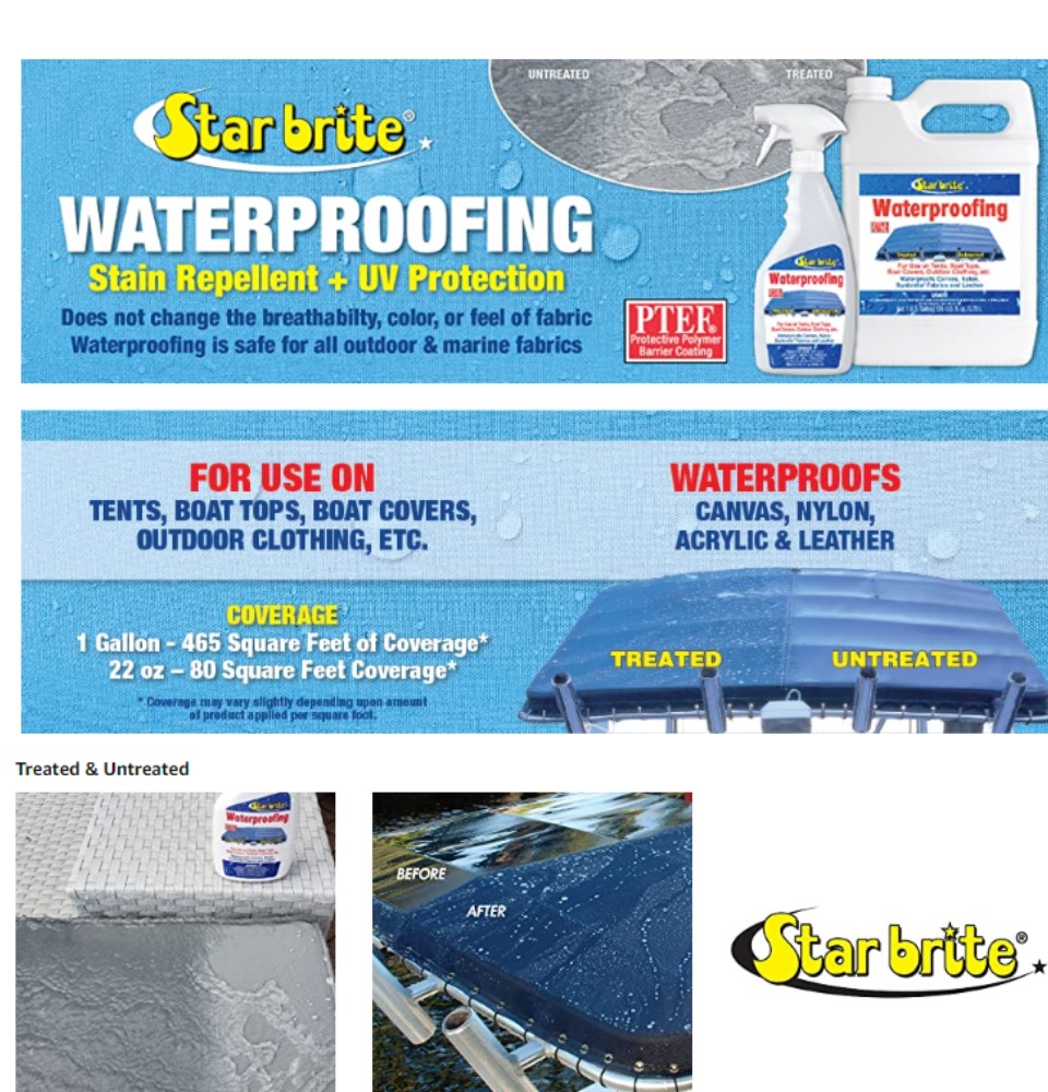STAR BRITE Waterproofing Spray, Waterproofer + Stain Repellent + UV  Protection for Boat Covers, Car Covers, Bimini Tops, Tents, Jackets,  Backpacks