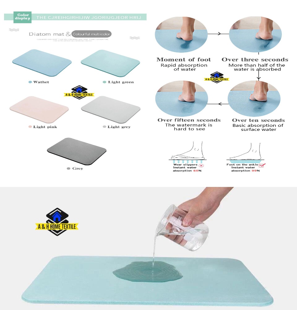 Anti-slip Mats Diatomite Bath Mat 300*400mm Fast Drying Toilet Rug