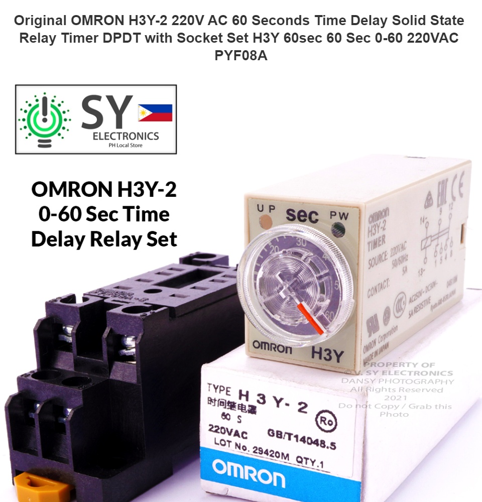 Omron H3Y-2 Relais temporisé rail DIN 0 à 60 sec - 220V AC