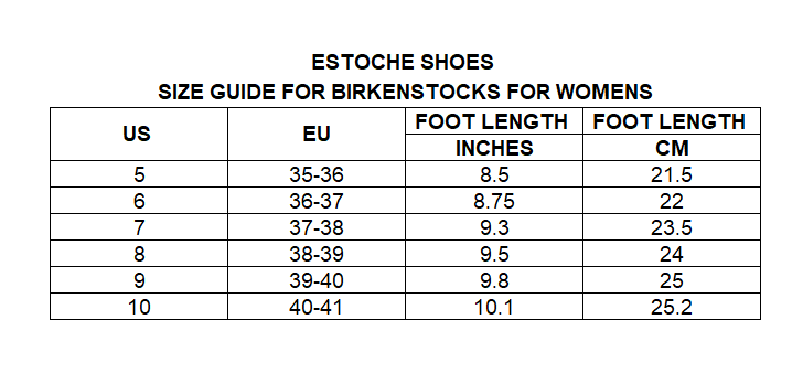 birkenstock size chart inches