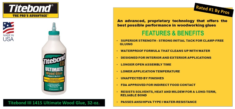 TITEBOND III ULTIMATE WOOD GLUE, 32 OZ - 1415