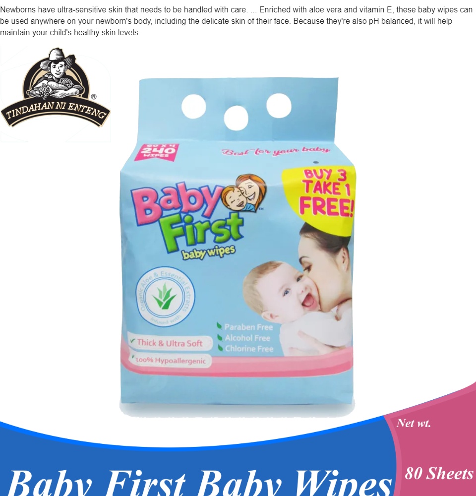Baby First Baby Wipes 60 Sheets 3+1 (240wipes) Organic Aloe Baby