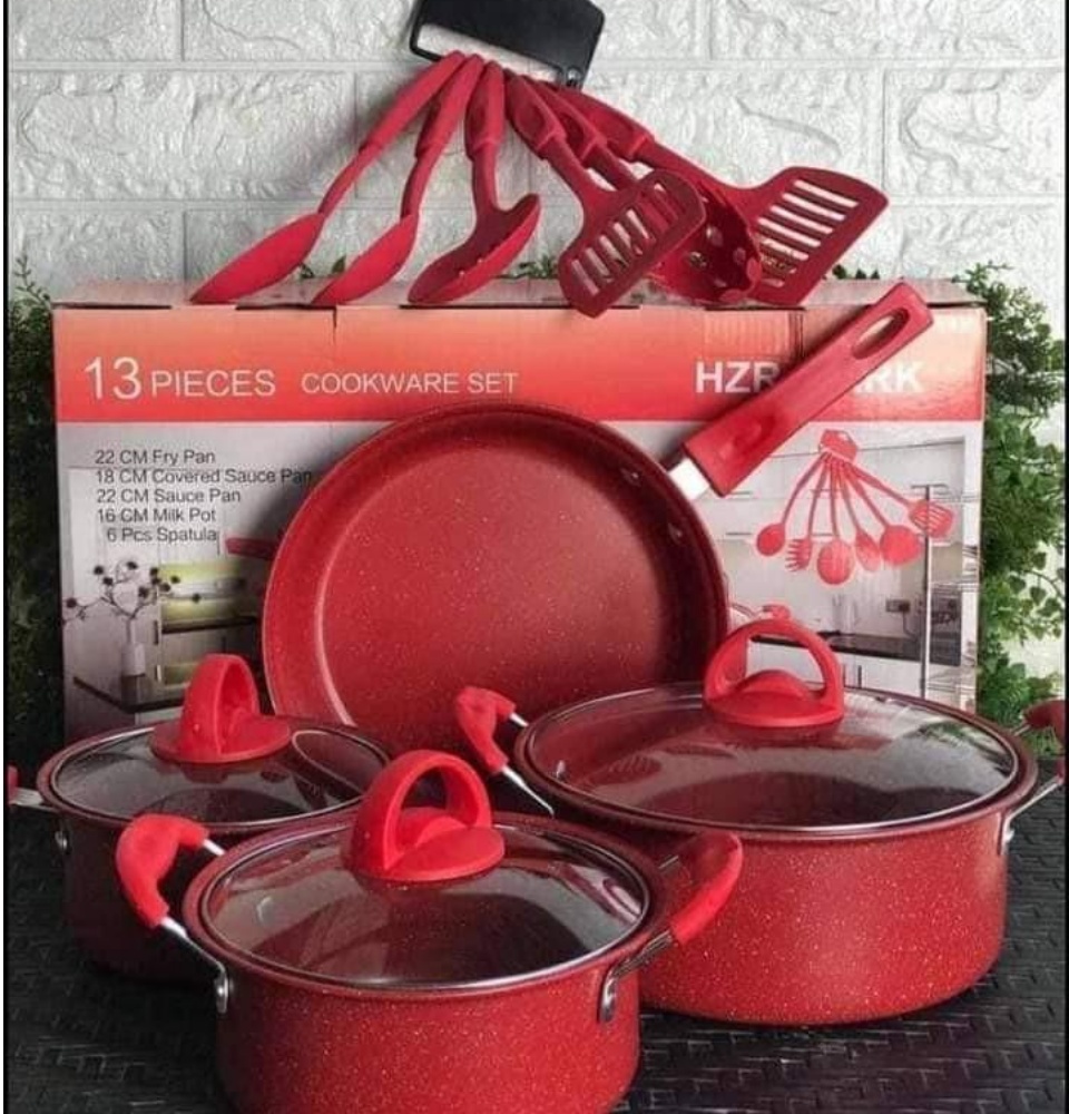 12 PC Red Non Stick Cookware Set with Cooking Utensils – R & B Import