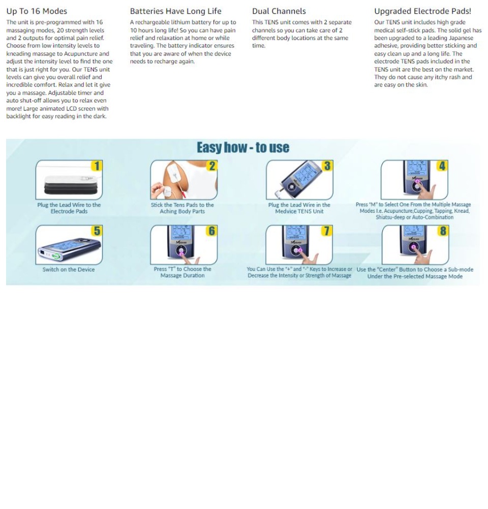 MEDVICE Rechargeable Tens Unit Muscle Stimulator, 2nd Gen 16 Modes & 8  Upgraded Pads for Natural Pain Relief & Management, FDA Cleared Electric  Pulse