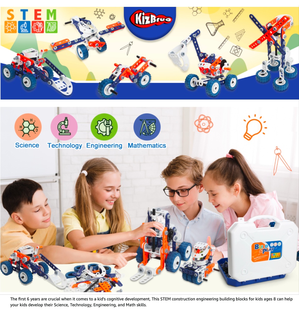 Building Toys for Kids Erector Set for Boys 6-8 152PCS DIY 12 in