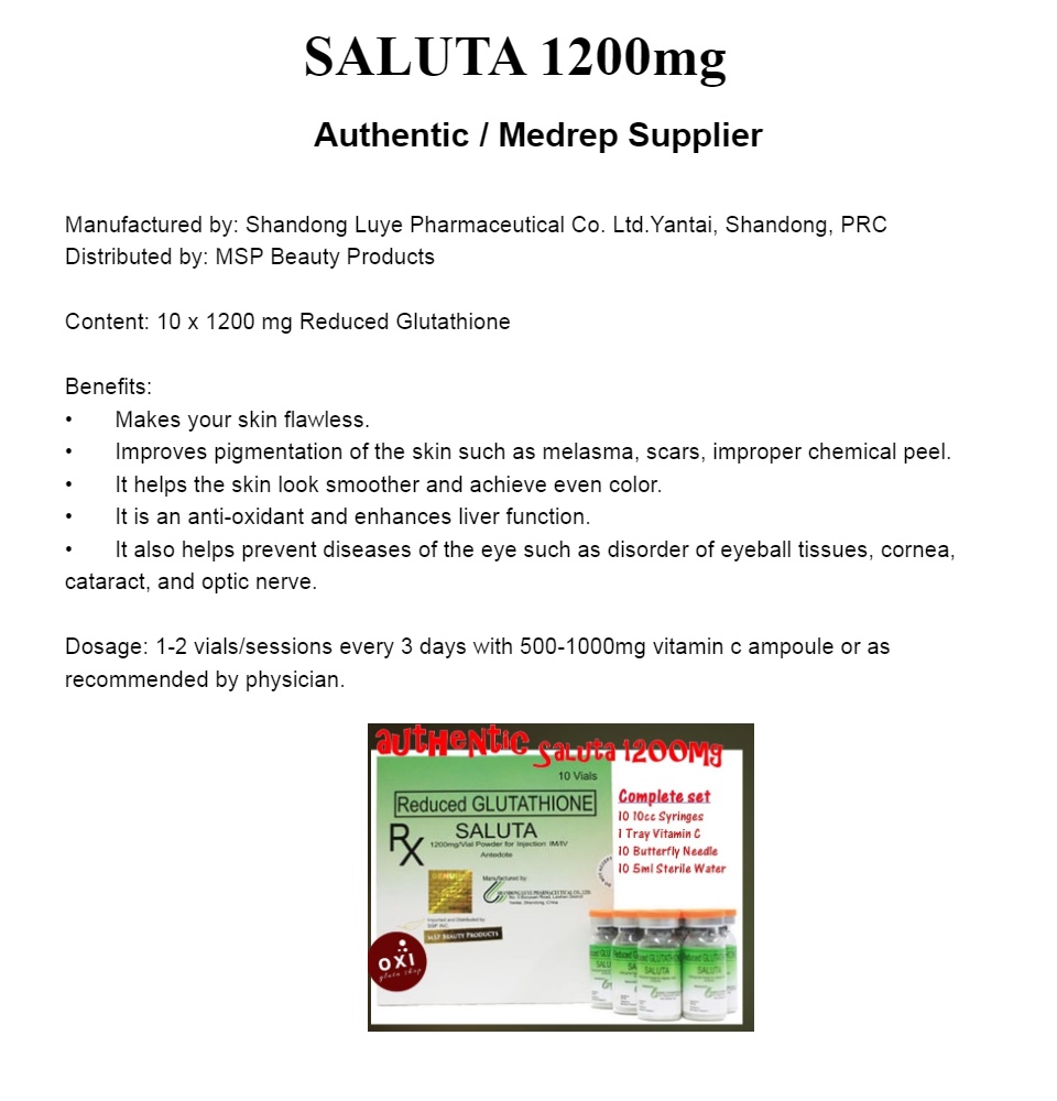saluta reduced glutathione for injection 1200mg Glutathion e Metabolism of paracetamol. | glutathione-skincare Choose your pack:Pack of 1