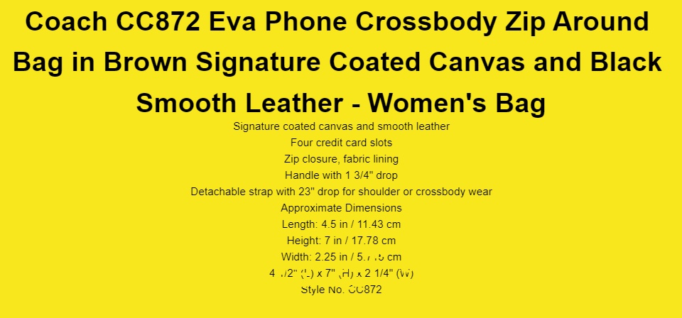 NWT COACH CC872 EVA Sig CC Leather Phone Crossbody Bag In BROWN BLACK Gold  Tone