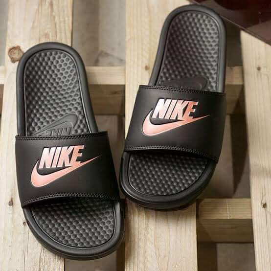 nike slippers black and gold