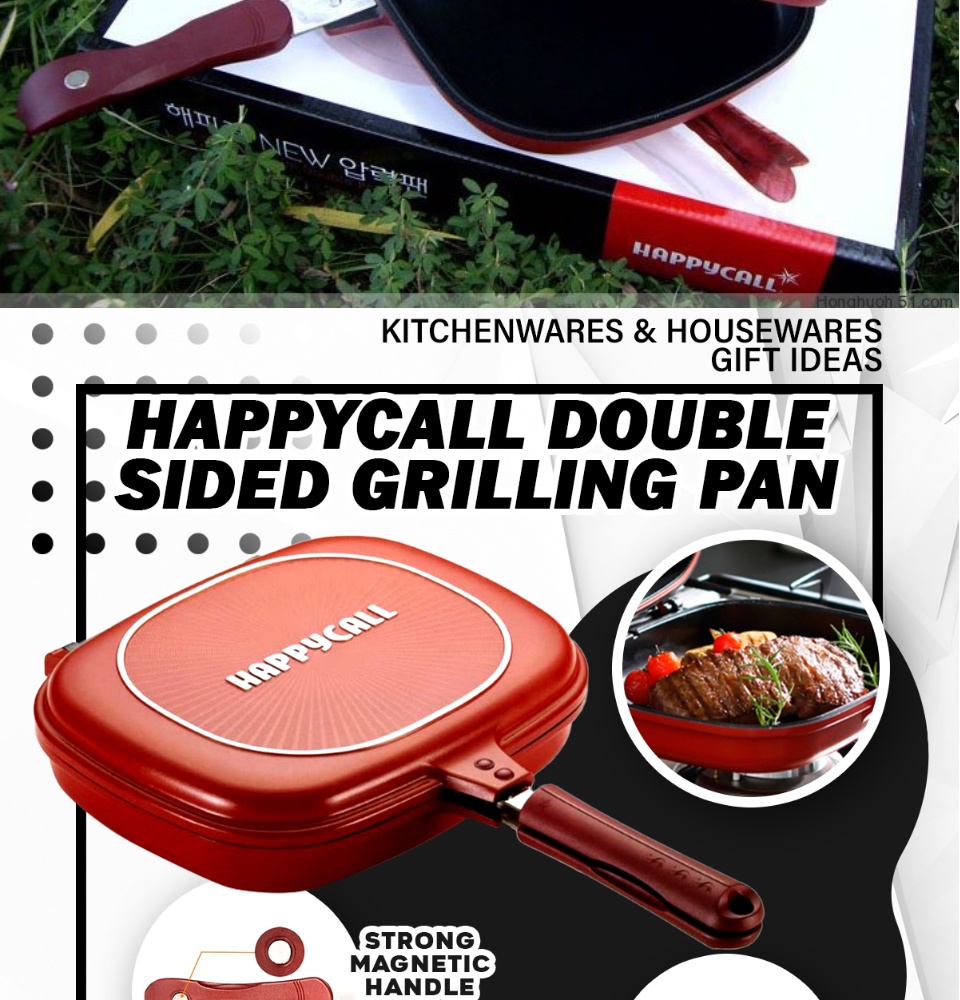 Happycall Titanium Nonstick Double Pan, Omelette Pan, Flip Pan, Square,  Dishwasher Safe, PFOA-free, Brown (Jumbo Grill)