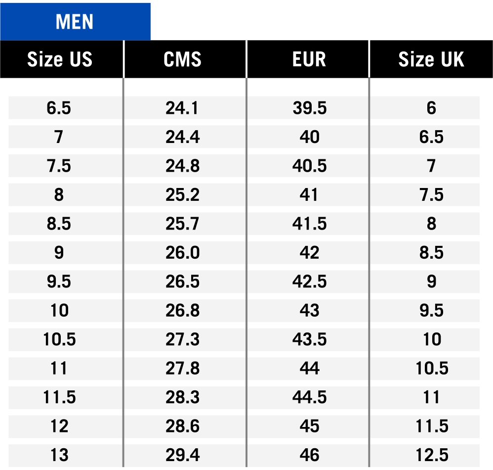 sandal size chart male