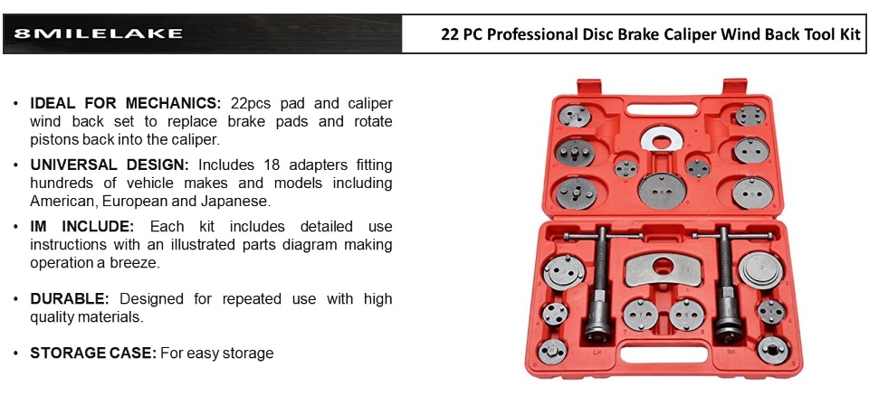 8milelake brake caliper wind back tool 22pc 2024 professional disc brake caliper tool set stores